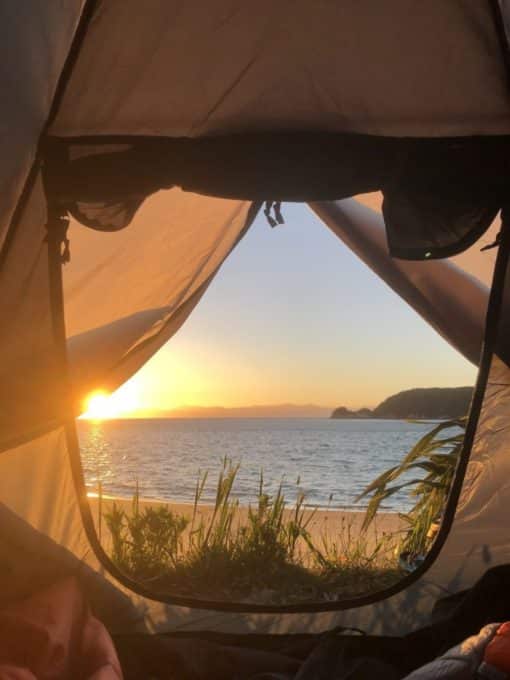 Watering Cove tent camping sunrise