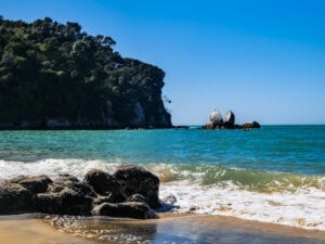 Abel Tasman Trips - split apple rock from the beach - the barn cabins and camping