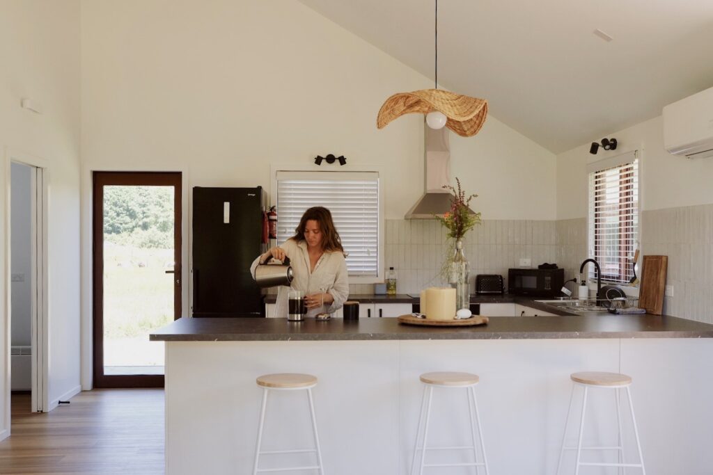 The Abel Tasman Creek House at the barn bathroom shower kitchen